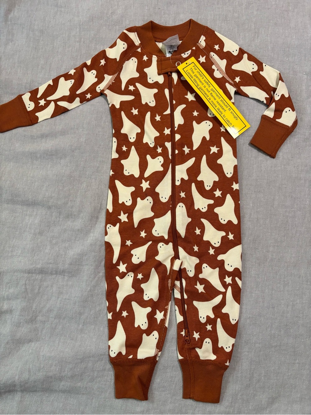 Hanna Andersson Brown & Cream Ghost Zip One-Piece Footie